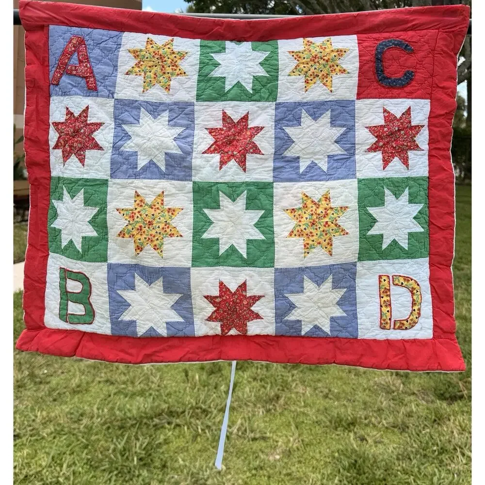 Britannica Home Quilted Pillow Sham Cover ABCD Stars Primary Colors 26x21 EUC